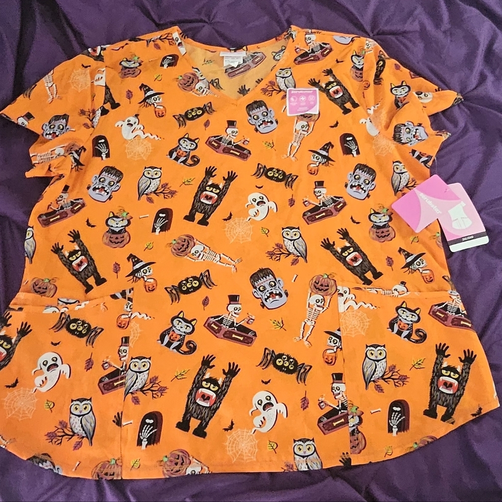 Scrubstar Orange Halloween Top